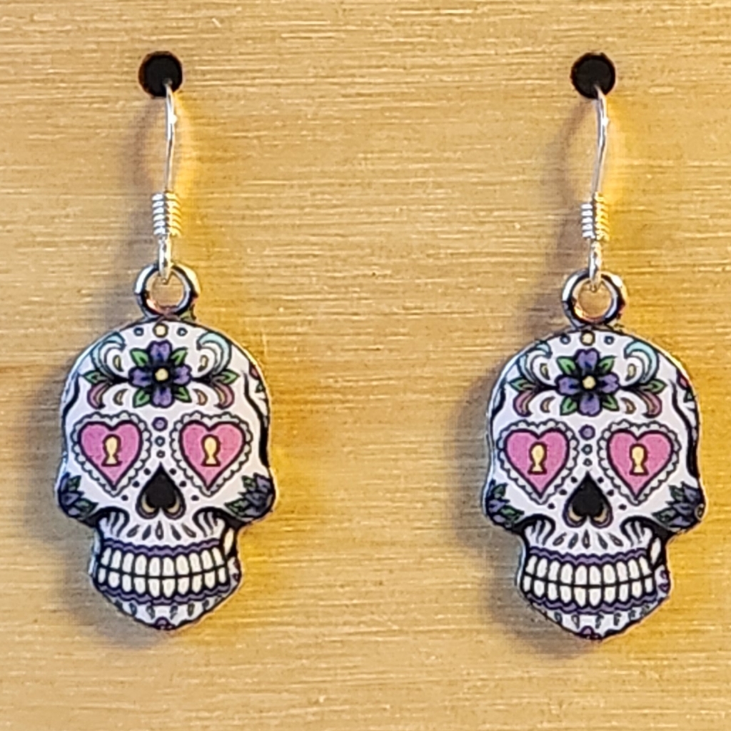 Sugar Skull Earrings On Sterling Silver French Earwires E063
